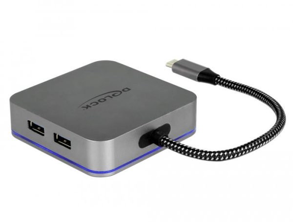 Докинг станция Delock, USB-A, USB-C, HDMI, Gigabit LAN, PD, Подсветка, Сива 2