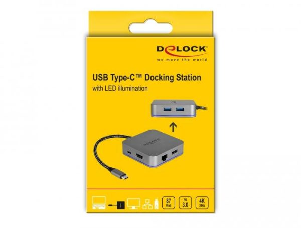 Докинг станция Delock, USB-A, USB-C, HDMI, Gigabit LAN, PD, Подсветка, Сива 5
