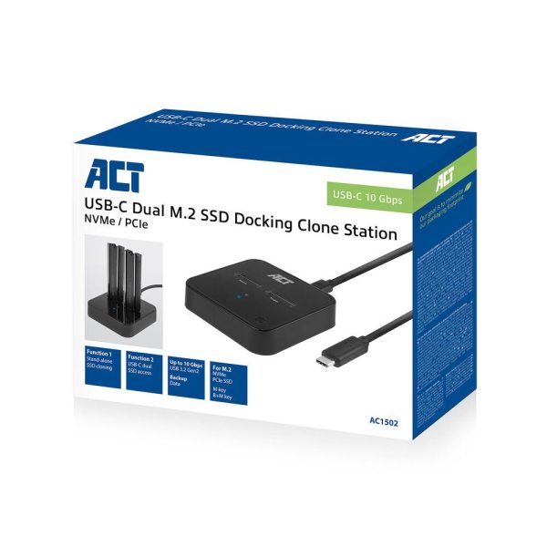 Двойна SSD докинг станция, ACT M.2 NVMe/PCIe  за клониране, USB-C 3.2 Gen2, 10 Gbps 9