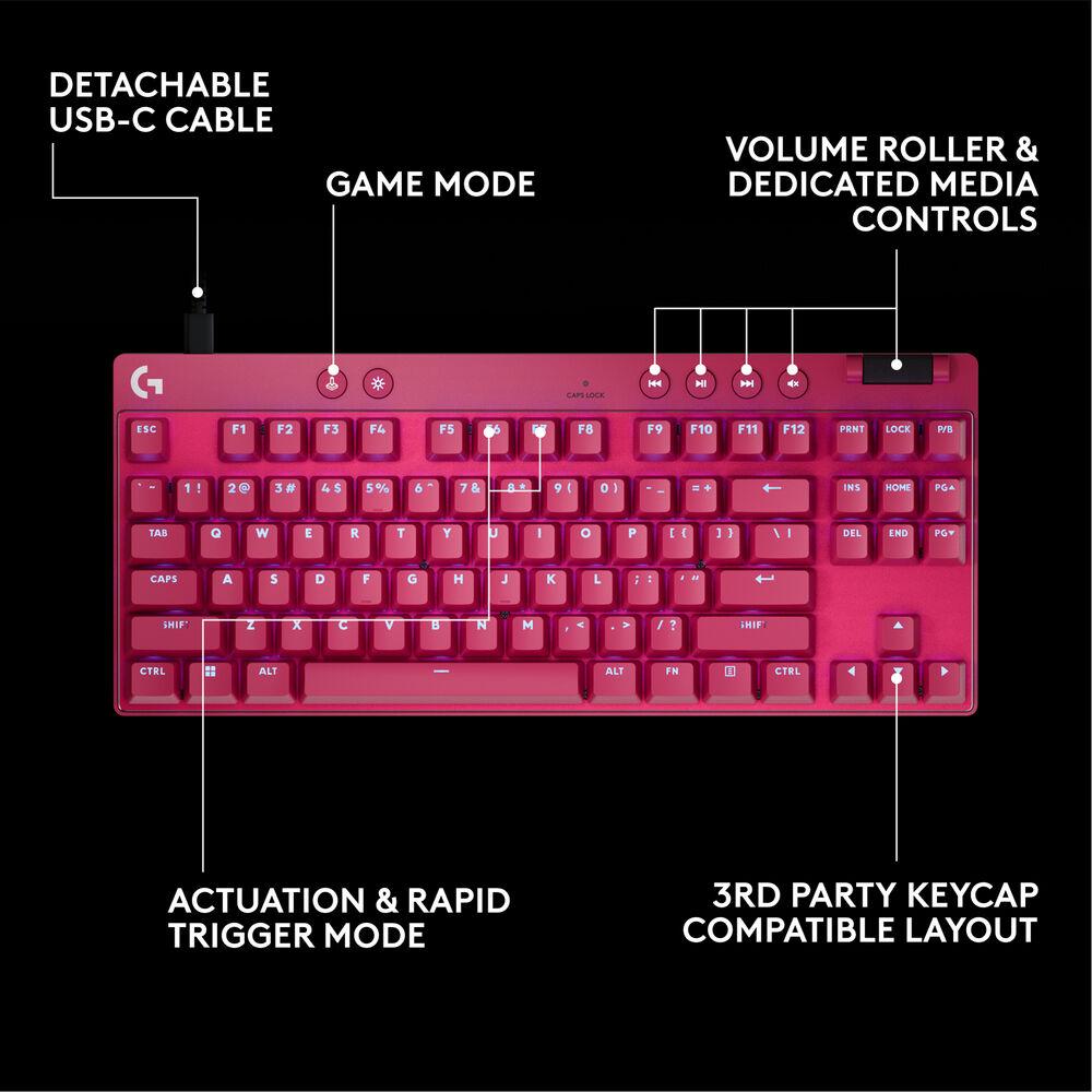 Геймърска механична клавиатура Logitech G Pro X RAPID TKL, Magnetic Analog Switch, Magenta 7