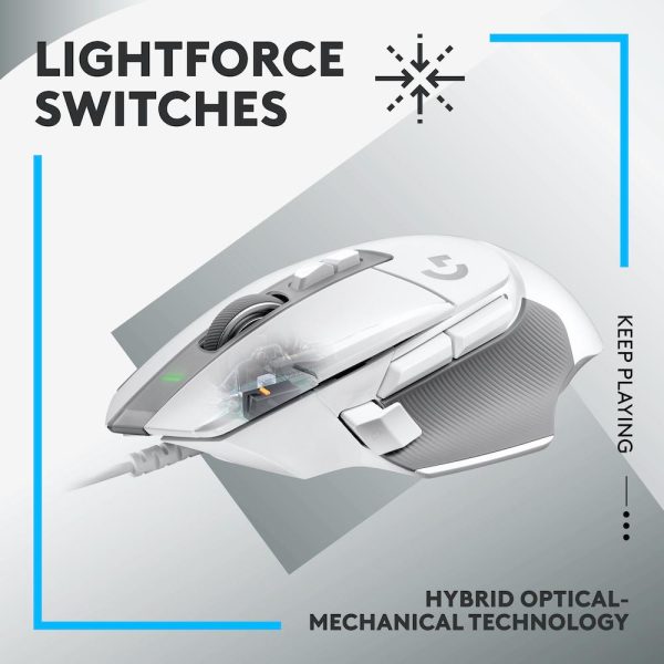 Геймърска мишка Logitech, G502 X, Оптична,  Жична, USB, Бяла 2