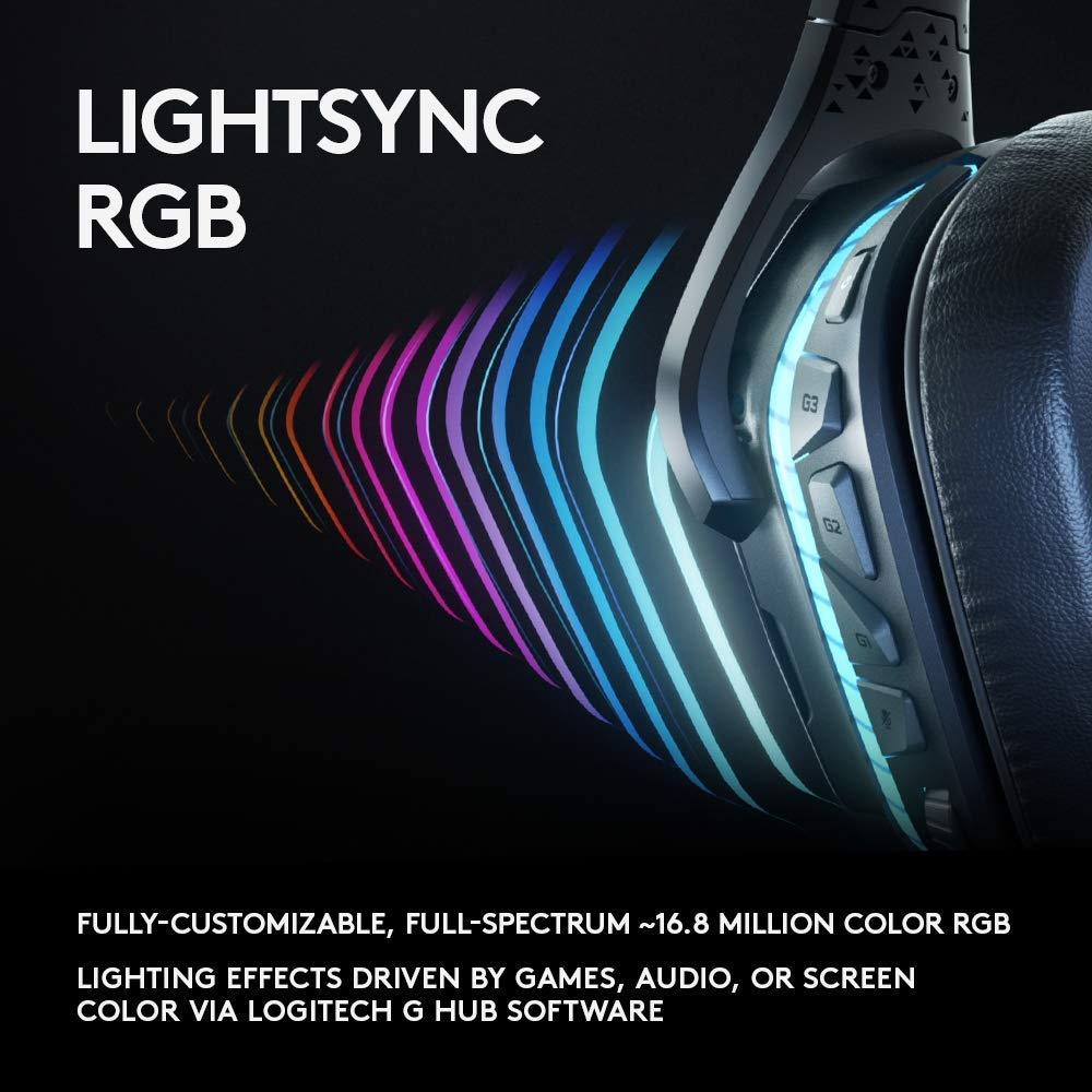 Геймърски слушалки Logitech, G935 7.1 Wireless 7.1 Surround Lightsync, Безжични, Черни 5