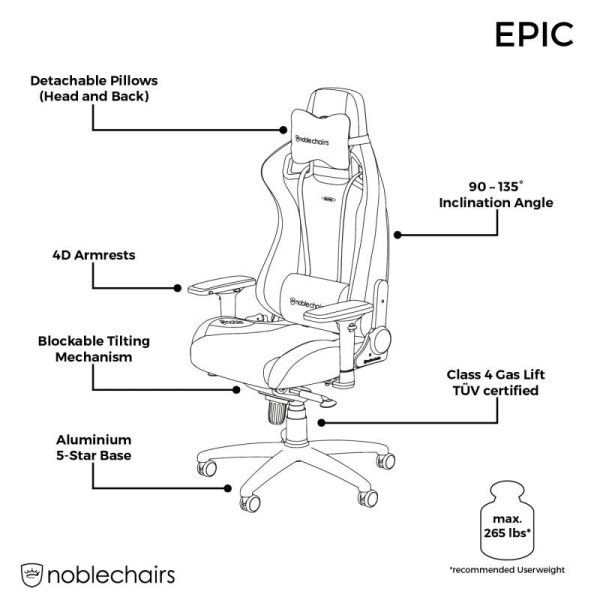 Геймърски стол noblechairs EPIC, Black Edition 6