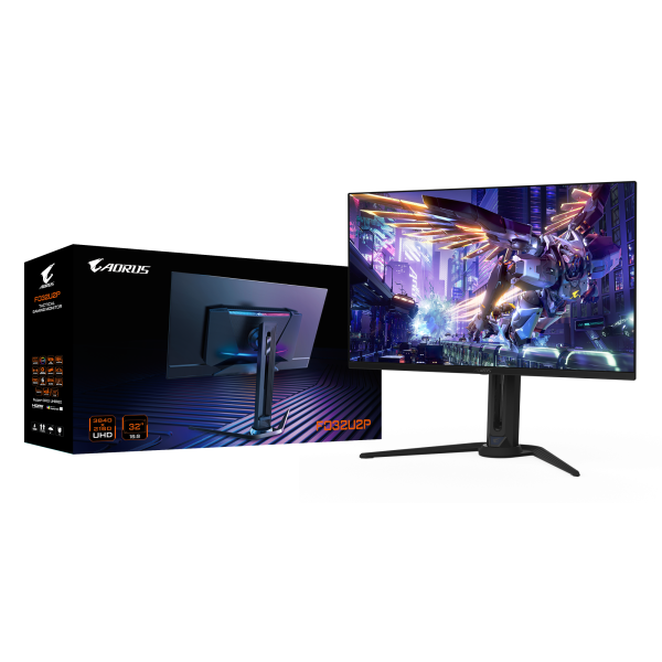 Гейминг монитор GIGABYTE AORUS FO32U2P, 31.5" QD-OLED, 4K UHD, 240Hz, 0.03ms, DP 2.1 UHBR20, Vesa ClearMR 13000, HDR 400, KVM 12