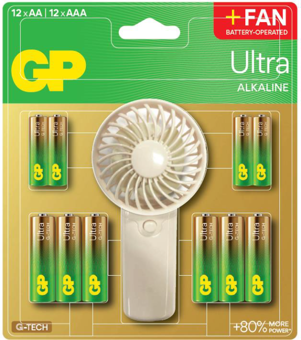 GP SUMMER PACK Алкални батерии  ULTRA AA x 12 бр. + ULTRA AAA x 12 бр. + Fan/ Вентилатор/  GP BATTERIES 1