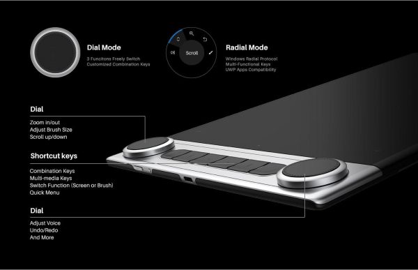 Графичен дисплей таблет HUION Inspiroy Dial 2, 5080 LPI, Черен 8