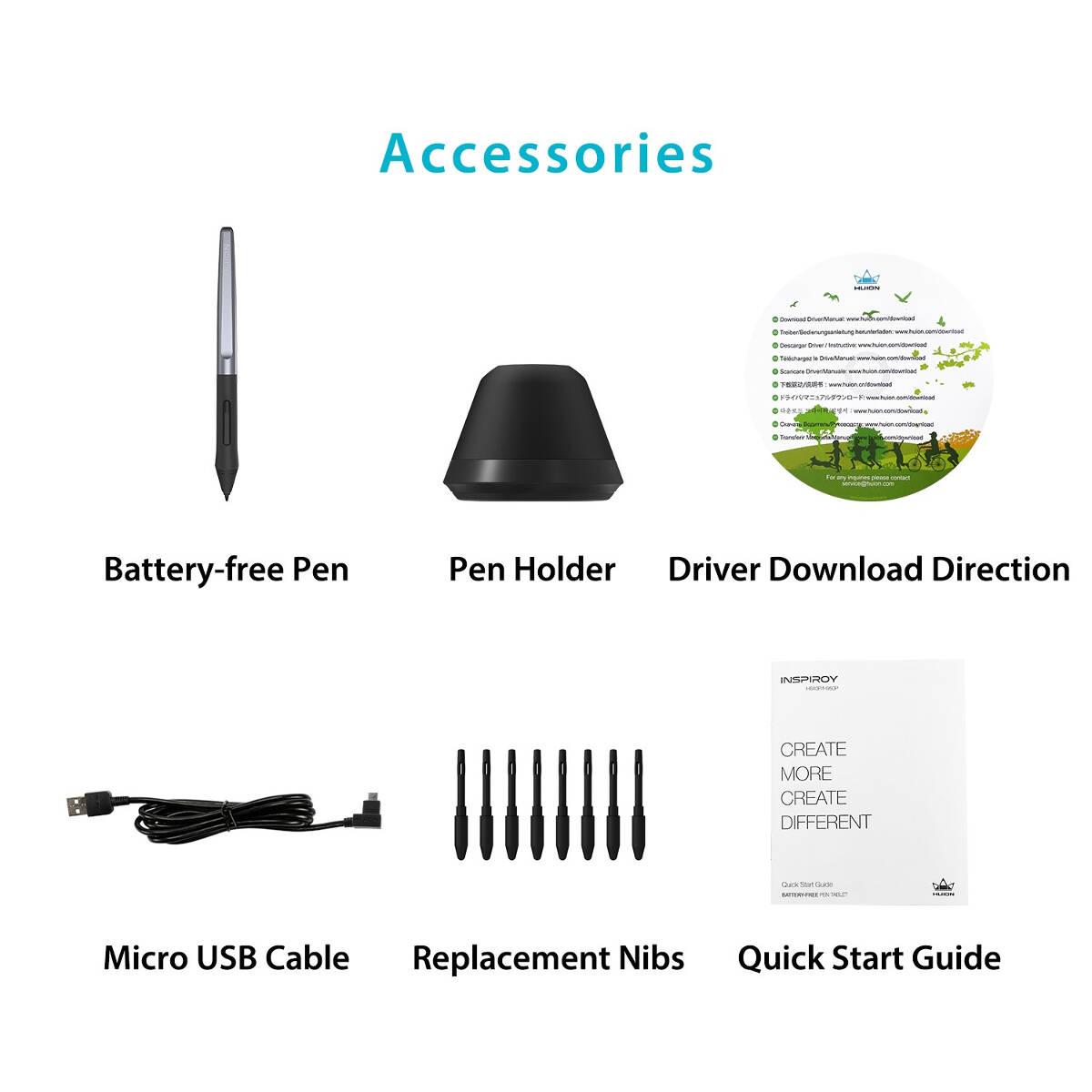 Графичен таблет HUION Inspiroy H640P, USB, Черен 6