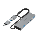 HAMA 4-портов хъб, USB 3.2 Gen 1, 5 Gbit/s, USB-C адаптер, авт. захранване 1