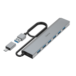 HAMA 7-портов хъб, USB 3.2 Gen 1, 5 Gbit/s, USB-C адаптер със захранване 1
