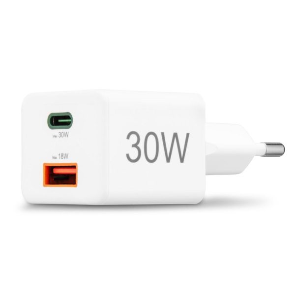 HAMA Бързо мини Gan зарядно, 30 W, 1x USB-C, 1x USB-A, PD, бял 13