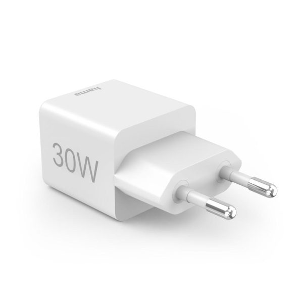 HAMA Бързо мини Gan зарядно, 30 W, 1x USB-C, 1x USB-A, PD, бял 3