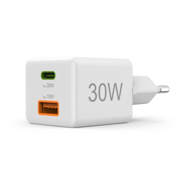 HAMA Бързо мини Gan зарядно, 30 W, 1x USB-C, 1x USB-A, PD, бял 7