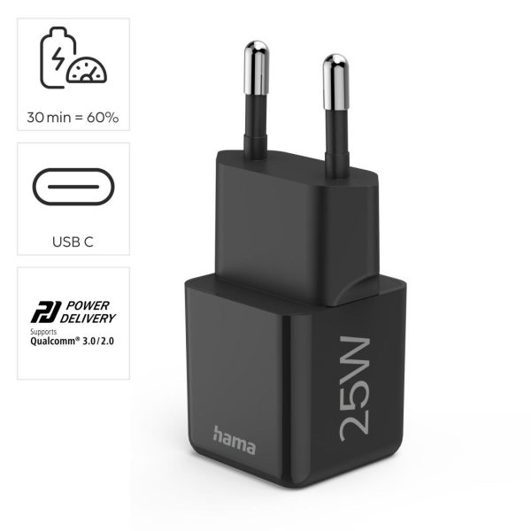 HAMA Бързо мини зарядно 220V, USB-C, PD/Qualcomm, 25 W, черен 12