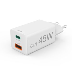 HAMA Бързо мини зарядно, 45 W, 1x USB-C - 1x USB-A, PD, бяло 1