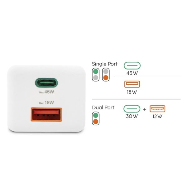 HAMA Бързо мини зарядно, 45 W, 1x USB-C - 1x USB-A, PD, бяло 19