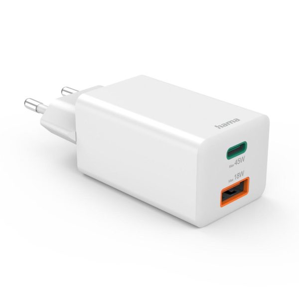 HAMA Бързо мини зарядно, 45 W, 1x USB-C - 1x USB-A, PD, бяло 2