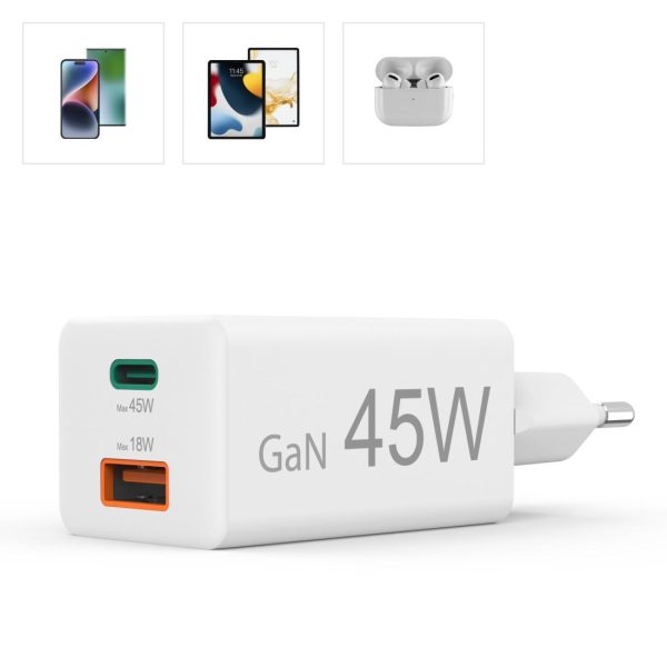 HAMA Бързо мини зарядно, 45 W, 1x USB-C - 1x USB-A, PD, бяло 20