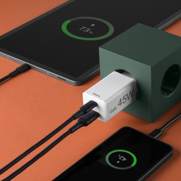 HAMA Бързо мини зарядно, 45 W, 1x USB-C - 1x USB-A, PD, бяло 8