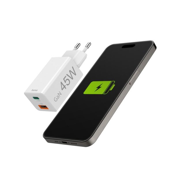HAMA Бързо мини зарядно, 45 W, 1x USB-C - 1x USB-A, PD, бяло 9