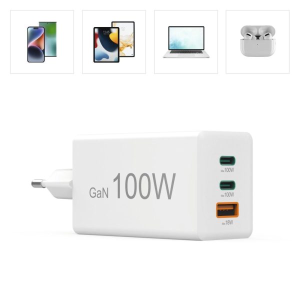 HAMA Бързо зарядно 220V, 100 W GaN, 2x USB-C PD, 1x USB-A QC 19