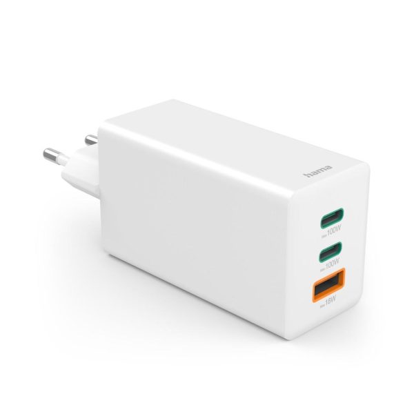 HAMA Бързо зарядно 220V, 100 W GaN, 2x USB-C PD, 1x USB-A QC 2