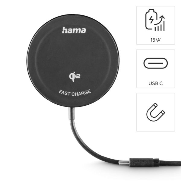 HAMA Безжично зарядно устройство Qi2, 15 W, черно, за Apple 15