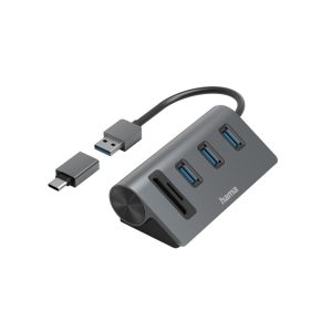 HAMA USB хъб/четец на карти, 5 портов, 3x USB-A, SD, microSD, вкл. USB-C адаптер 1