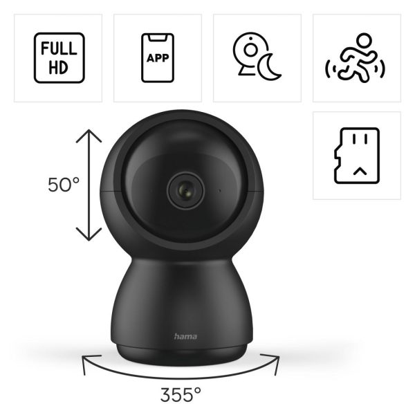 HAMA WiFi камера 1080p, за закрити помещения, въртяща се, сензор за движение, черна 13