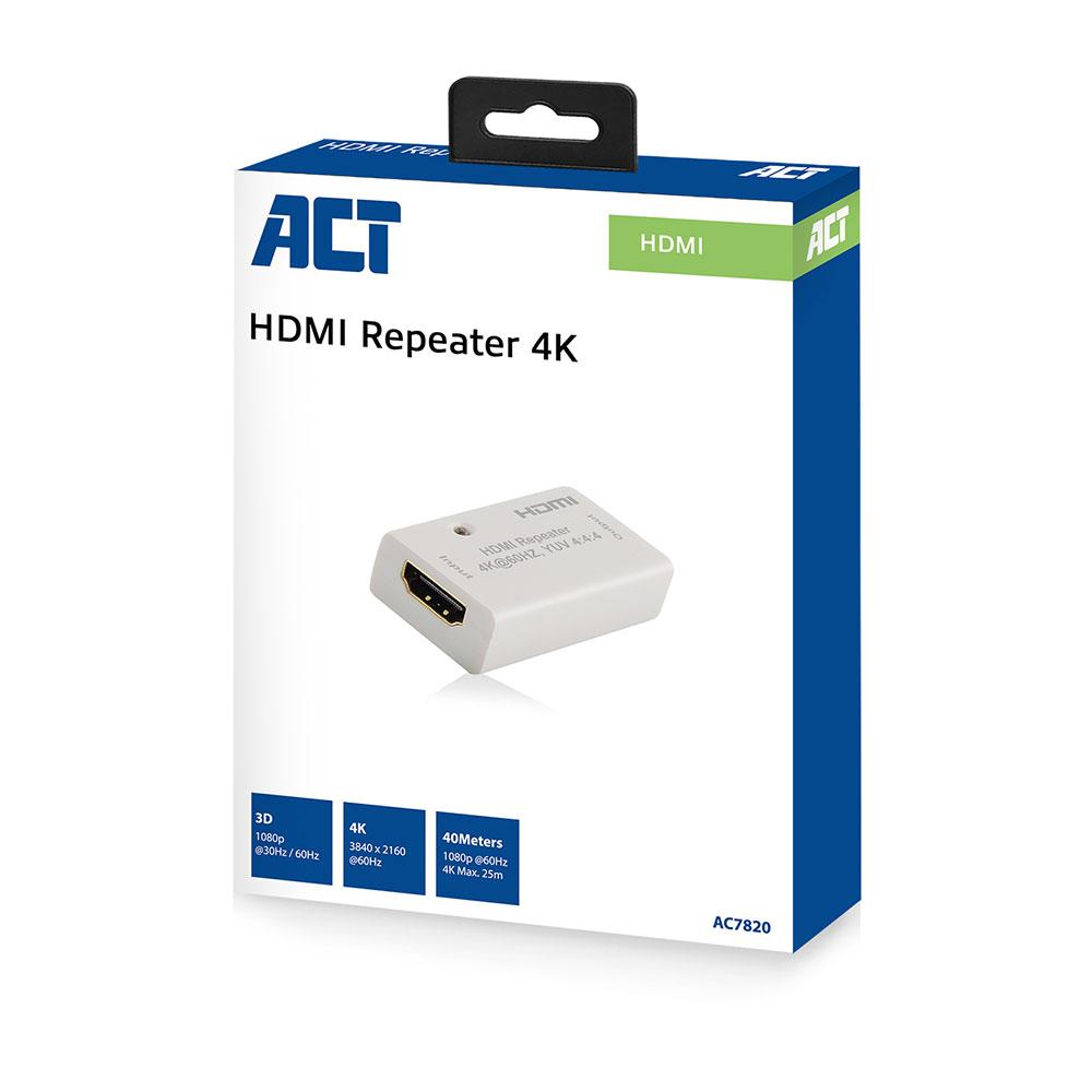 HDMI повторител ACT AC7820, Усилва HDMI сигнал до 40 м, Поддържа 4K 5