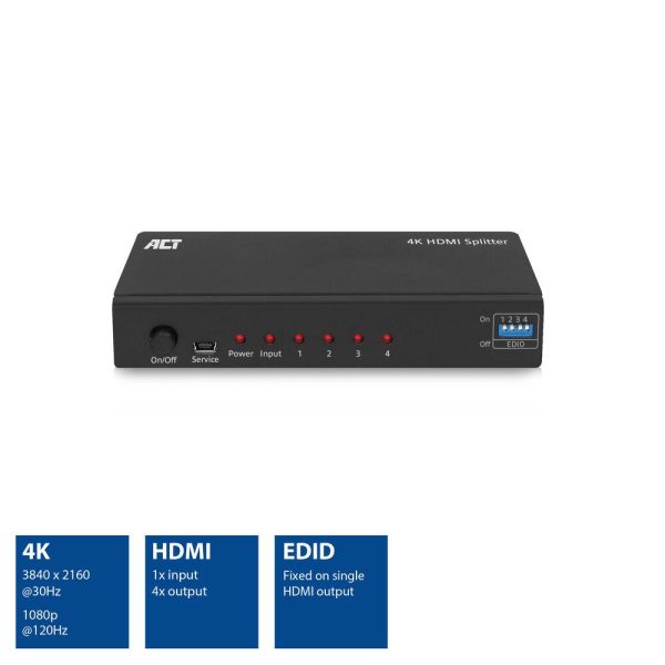 HDMI Сплитер ACT AC7831, 1 вход 4 изхода., 4K, Черен 2