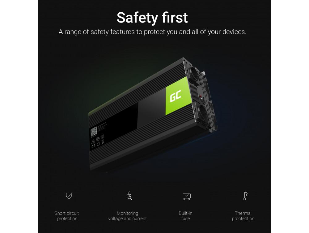 Инвертор GREEN CELL, 12/220V, DC/AC, 1500W/3000W, Чиста синусоида 3