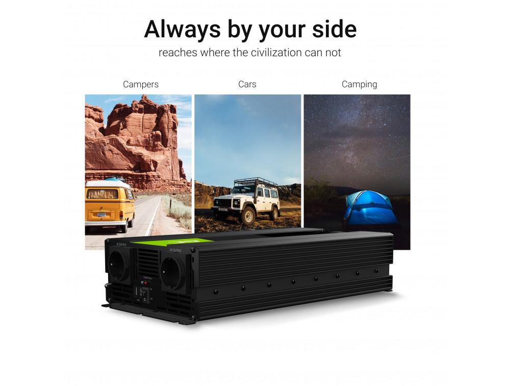 Инвертор GREEN CELL, 12/220V, DC/AC, 3000W/6000W, Модифицирана синусоида 2