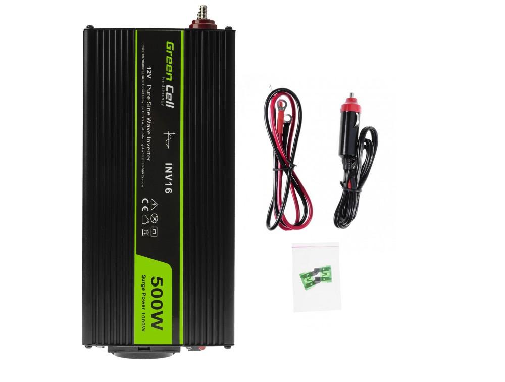 Инвертор GREEN CELL, 12/220V, DC/AC, 500W/1000W, Чиста синусоида 2