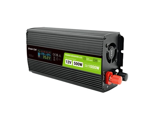 Инвертор GREEN CELL, 12/220V, DC/AC, 500W/1000W INVGC12P500LCD LCD, Чиста синусоида 1