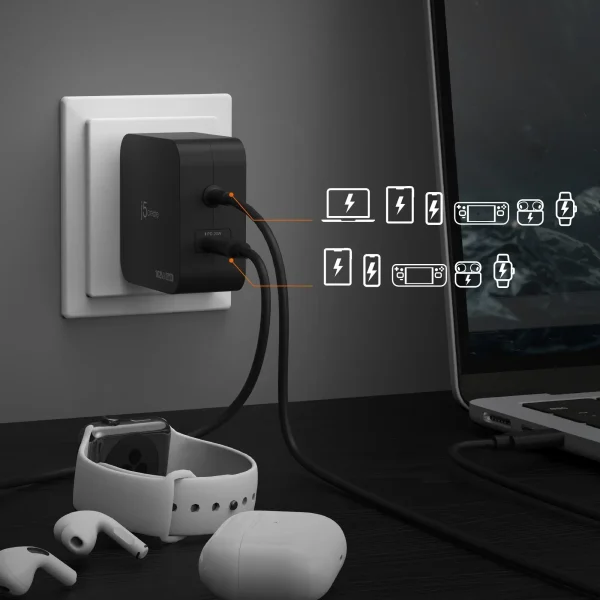 j5create JUP25102V Зарядно 220V-  GaN 102W  USB-C 2порта- за лаптопи, таблети, телефони 5