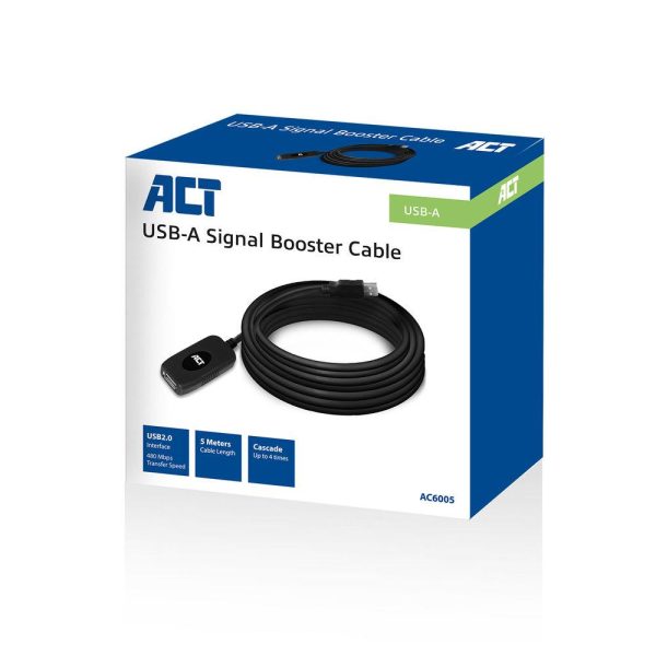 Кабел ACT AC6005 USB-A мъжко - женско, 5.0 м 4