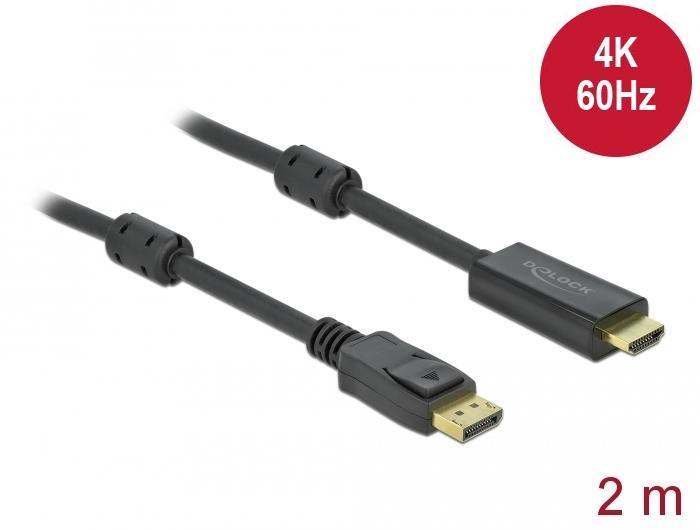 Кабел Delock DisplayPort мъжко - HDMI мъжко, 2 м., 4K 60Hz, Черен 2