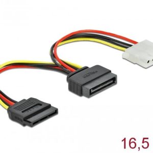Кабел DeLock SATA 15 pin мъжко към Molex 4 pin женско + SATA 15 pin женско 1