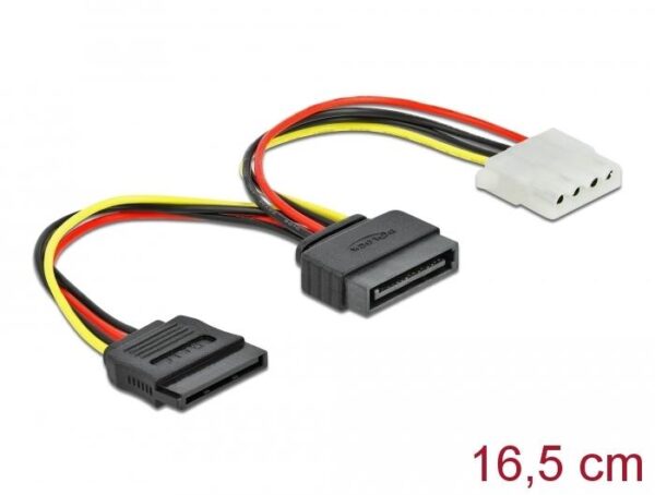 Кабел DeLock SATA 15 pin мъжко към Molex 4 pin женско + SATA 15 pin женско 1