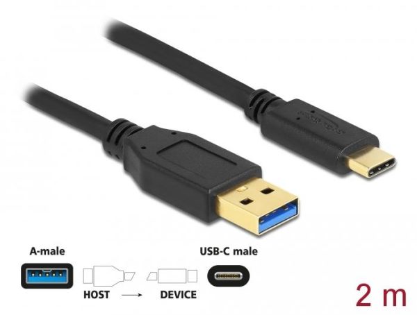 Кабел Delock SuperSpeed, USB-A мъжко - USB-C мъжко, (USB 3.2 Gen 2), 10 Gbps, 2 м 2