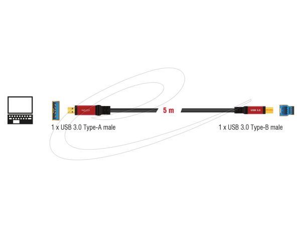 Кабел Delock USB-A 3.0 5Gbps мъжко - USB-B 5Gbps мъжко, 5 м, Premium, Черен 3