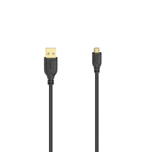 Кабел HAMA Flexi-Slim, USB 2.0 мъжко - micro USB мъжко, 0.75 м., Позлатени конектори, Черен 1