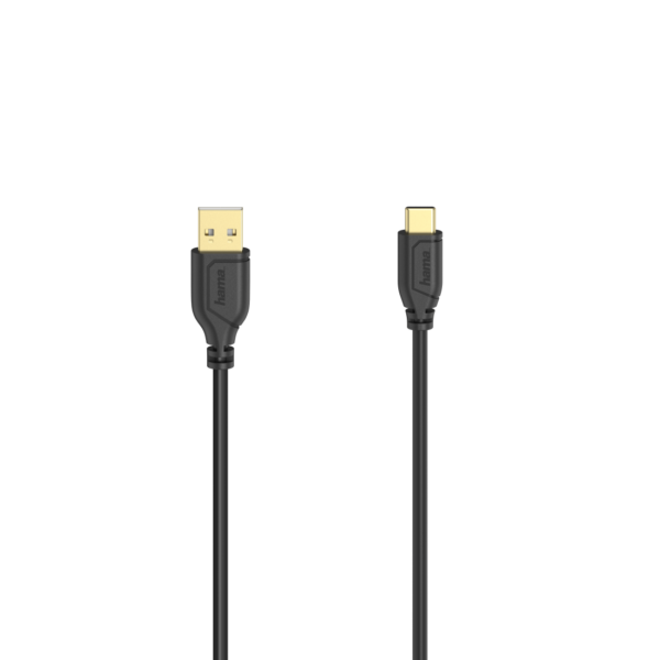 Кабел Hama Flexi-Slim USB-C - USB-A 2.0 мъжко, 0.75м,тънък, позлатен, черен 1