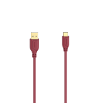 Кабел Hama Flexi-Slim USB-C - USB-A 2.0 мъжко, 0.75м,тънък, позлатен, червен 1