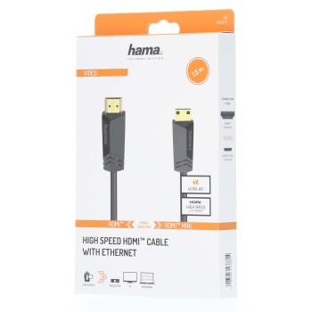 Кабел HAMA, HDMI мъжко - mini HDMI мъжко, 1.5 м, Позл.конектори, Черен 2