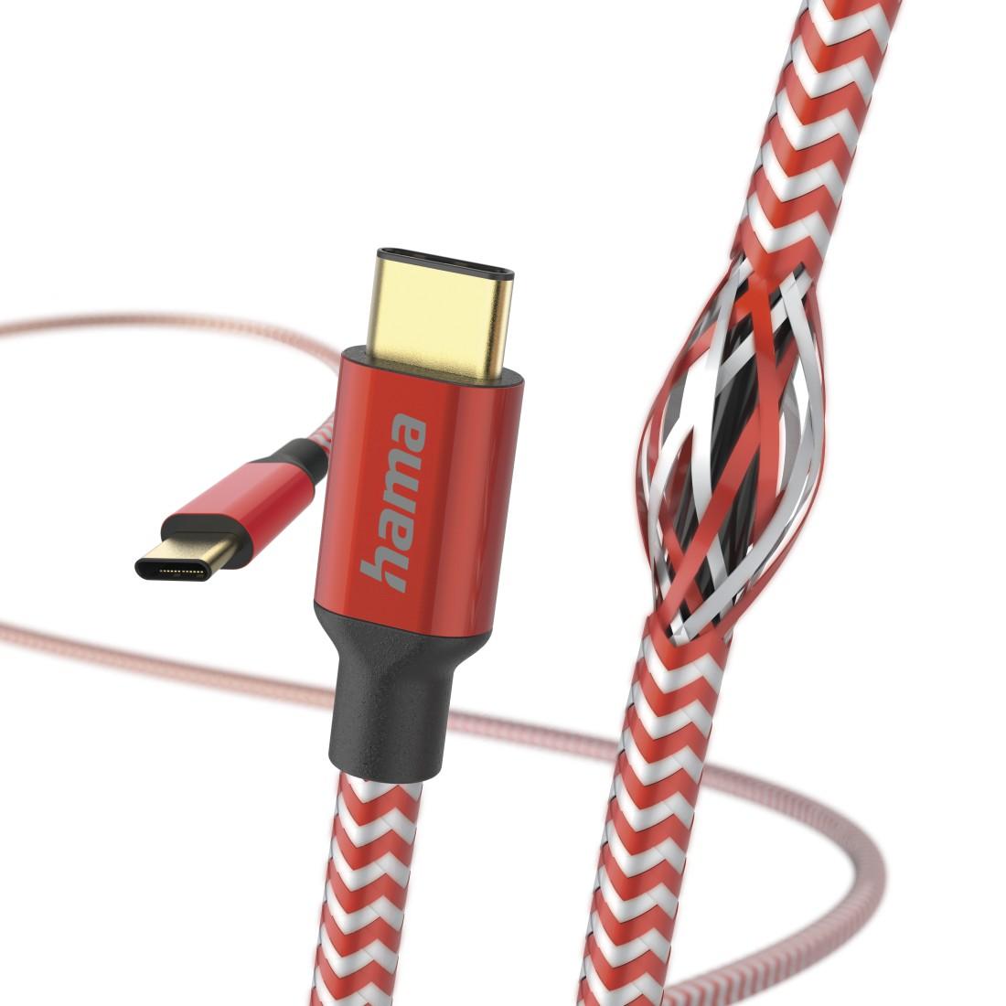 Кабел HAMA Reflective, USB-C мъжко - USB-C мъжко, 1.5 м., Червен 1