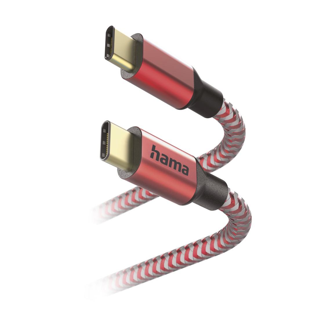 Кабел HAMA Reflective, USB-C мъжко - USB-C мъжко, 1.5 м., Червен 2