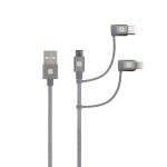 Кабел Skross 3 в 1, USB-A - USB-C/ Lightning/ Micro USB , Метална оплетка, 0.3 м 1