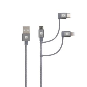 Кабел Skross 3 в 1, USB-A - USB-C/ Lightning/ Micro USB , Метална оплетка, 1.2 м 1
