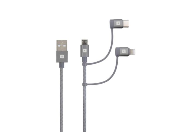 Кабел Skross 3 в 1, USB-A - USB-C/ Lightning/ Micro USB , Метална оплетка, 1.2 м 1